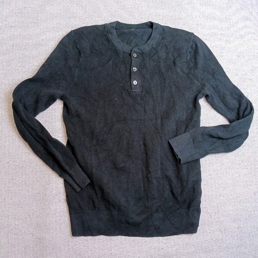 Banana Republic Henley Sweater Mens Medium Black Excellent Textured Cotton Knit